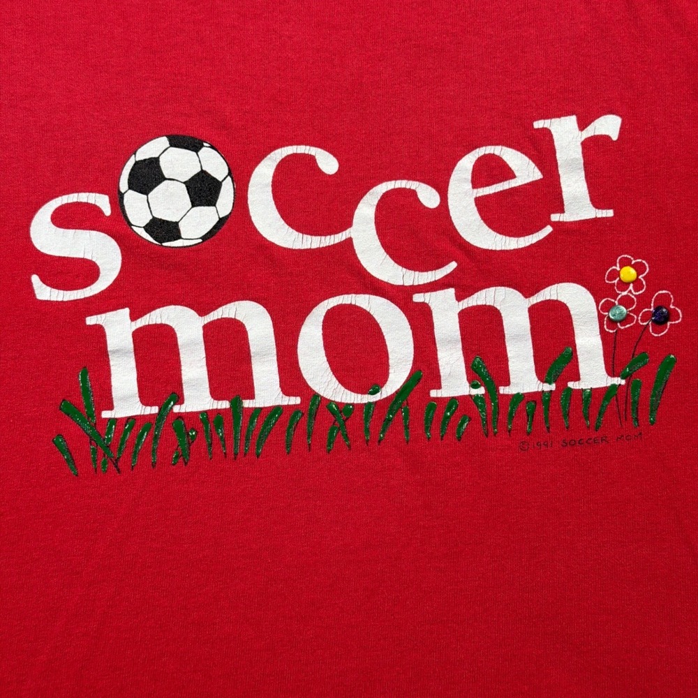 VTG 1991 Soccer Mom Oneita Red Power-T Shirt Womens XL Single Stitch Made in USA